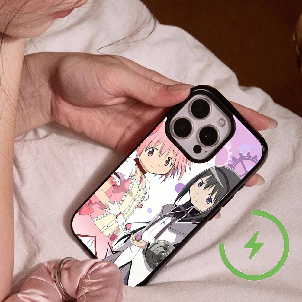 

P-Puella Magi Madoka Magica Phone Case Magnetic Wireless Charging For IPhone 16 15 14 13 12 11 Pro Max Plus 17 Air Cover iphone 15 plus