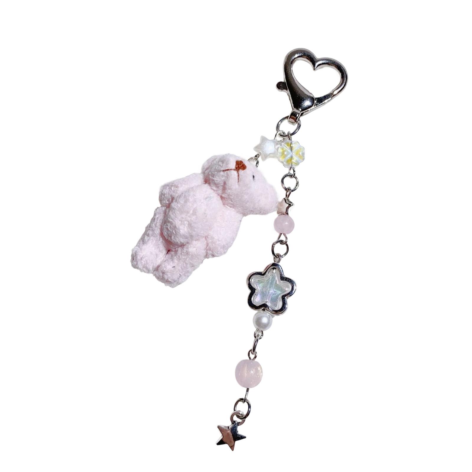 

Плюшевый брелок-шарм в виде медведя с цепочкой из бусин, мягкая подвеска в виде животного, брелок для ключей, аксессуар для рюкзака, подарок ручной работы для женщин, девушек T1