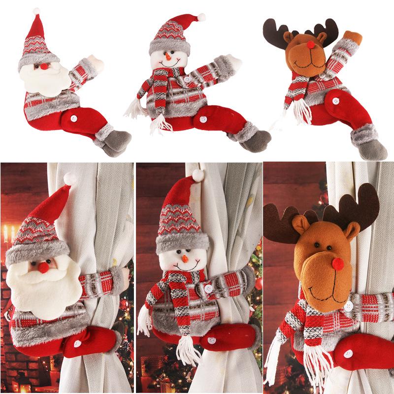 Cartoon Santa Christmas Curtain & Backdrop Hanging Ornament for Home Decorations