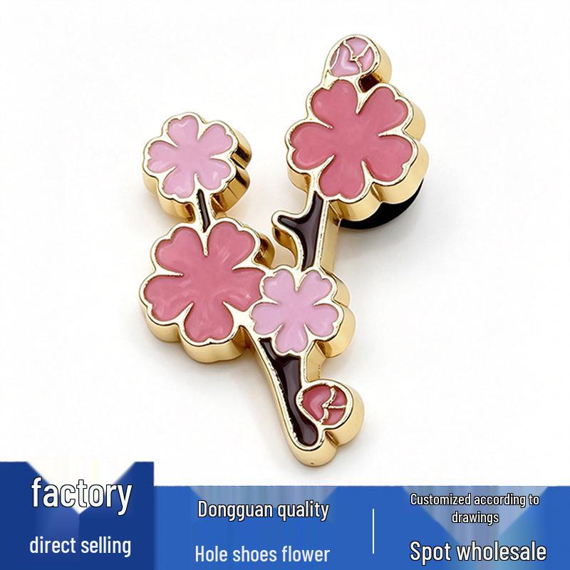 Pink Sakura Flower Metal Crocs Charms - Cute and Versatile Shoe Decorations