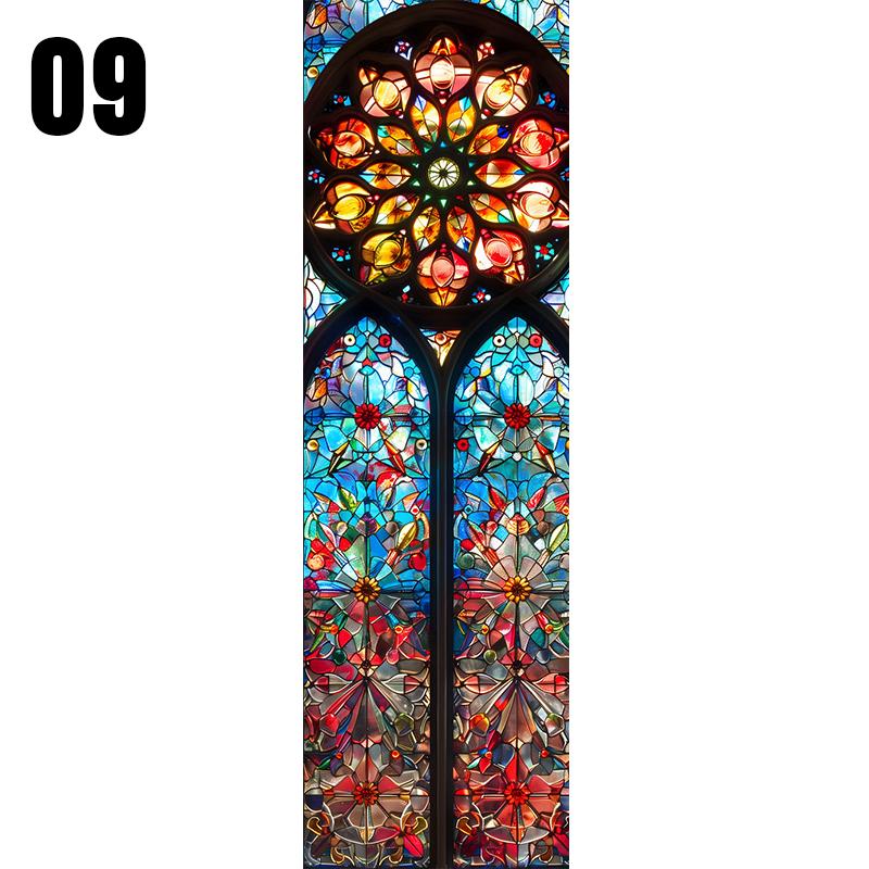 סרט ויטראז' צבעוני לכנסייה בסגנון אירופאי, מדבקת זכוכית וינטג', עיצוב לדלת בית, חדר אמבטיה, סרטי חלון לפרטיות