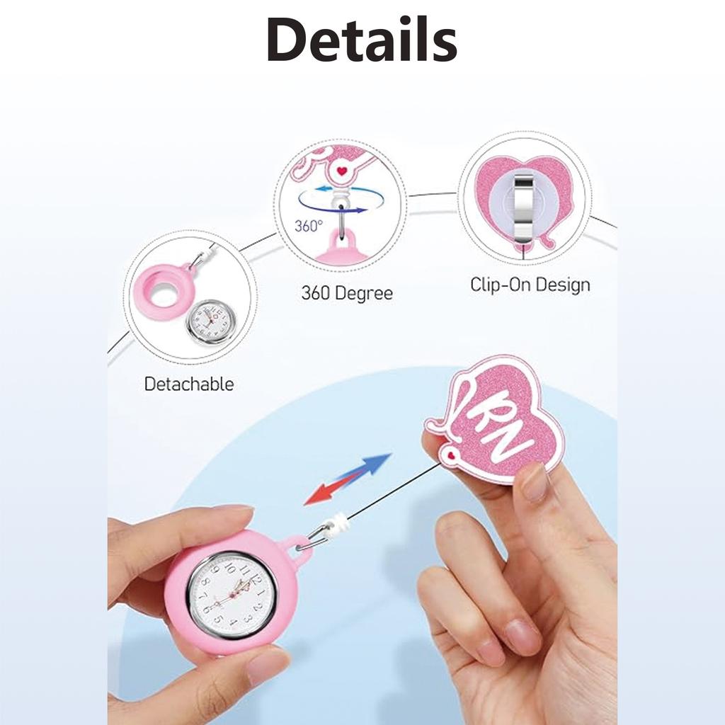 Medical Glitter Acrylic Retractable Badge Holder with Pocket Watch for Nurse Doctor Fob Pocket Watch Badge Reel Key Chain