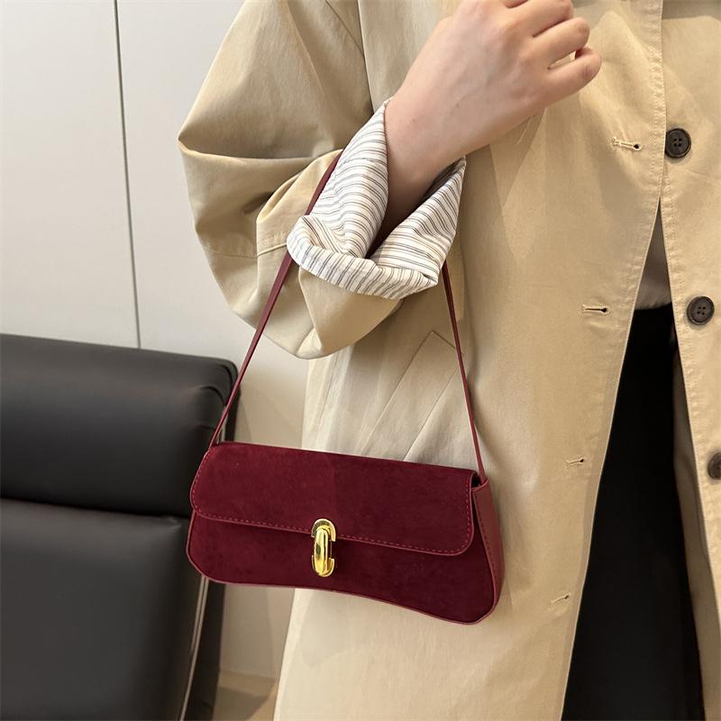 Yogodlns Vintage Faux Suede Box Bags For Women Luxury Designer Handbags And Purses New In PU Lock Decoration Small Underarm Shoulder