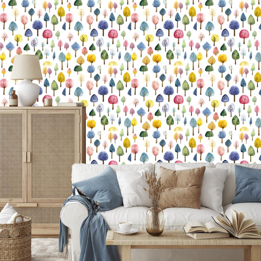Flowers and Leaves Wallpaper White, Cream and Blue for Living Room and Bedroom 50x1000
