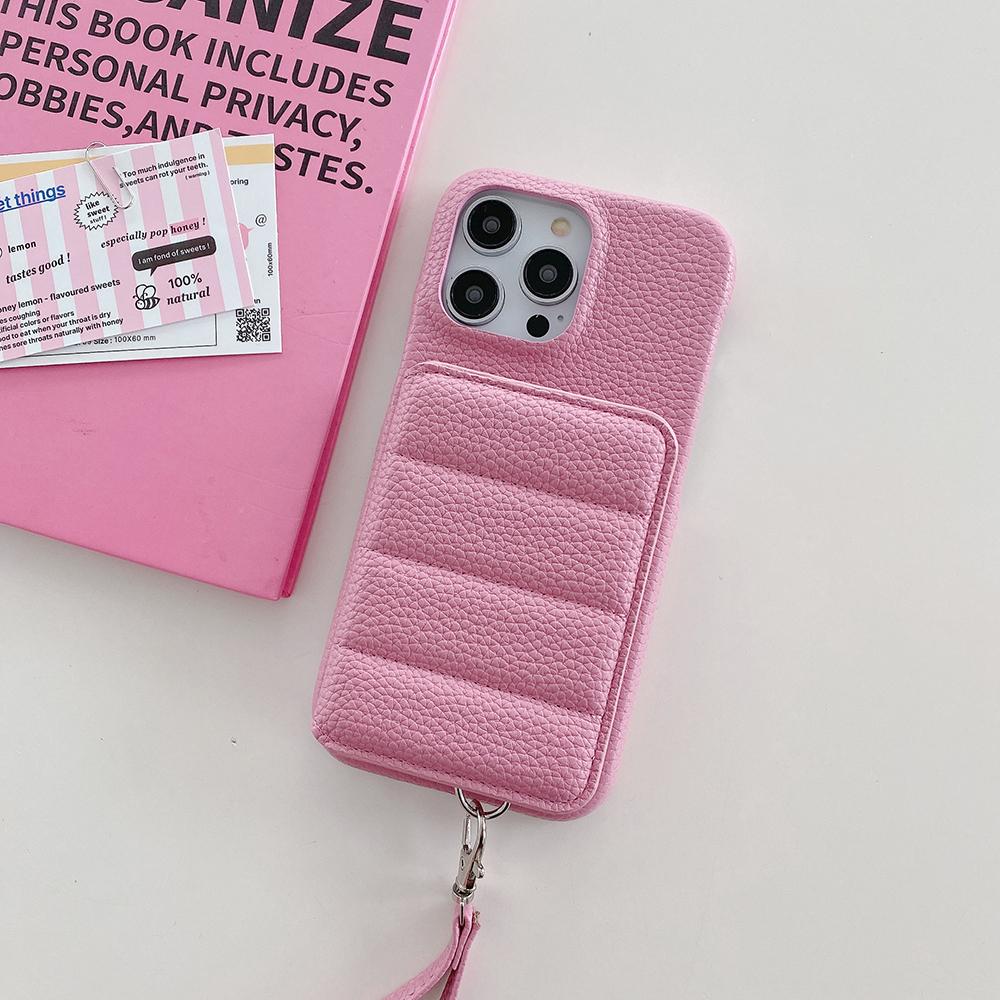 For iPhone 14 Pro Case Card Slots Kickstand PU Leather+PET Phone Cover with Wrist Strap