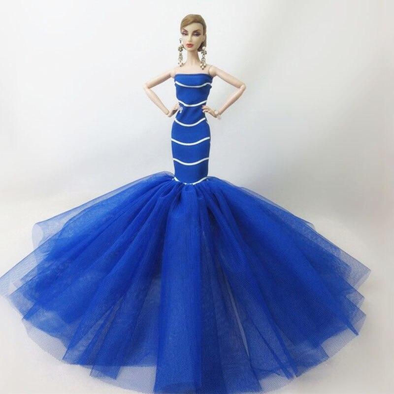 

Платье-русалка для куклы Барби, одежда, торжественное свадебное платье с рыбьим хвостом, вечернее платье для куклы Барби, одежда, платья ручной работы, игрушка синий