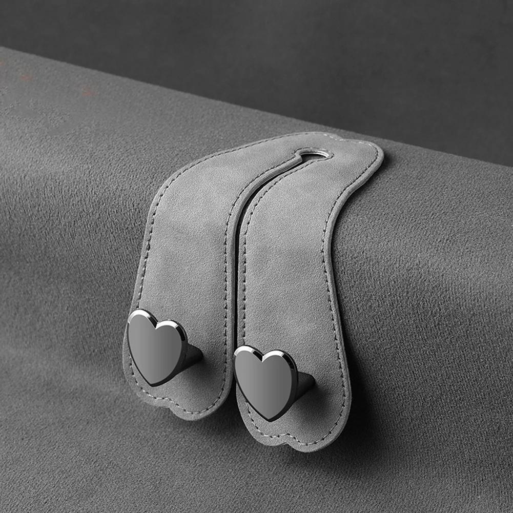 Heart Shape Metal Car Seat Headrest Hooks 2 in 1 Leather Car Seat Back Hook Purse and Bag Backpack Double Hook Car Seat Hanger