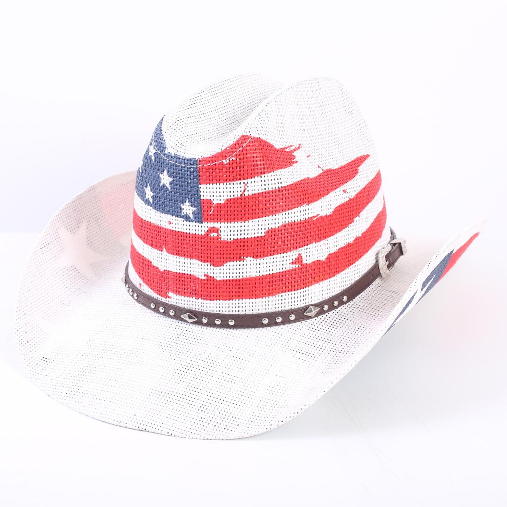 American Flag Cowboy Hat Popular Men's and Women's Sunshade Top Hat Independence Day Party Western Style Fashion Straw Hat
