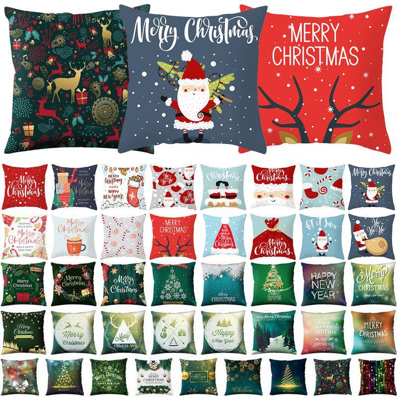 Polyester Peach Skin Christmas Cushion Cover 18" For Sofa Decor**