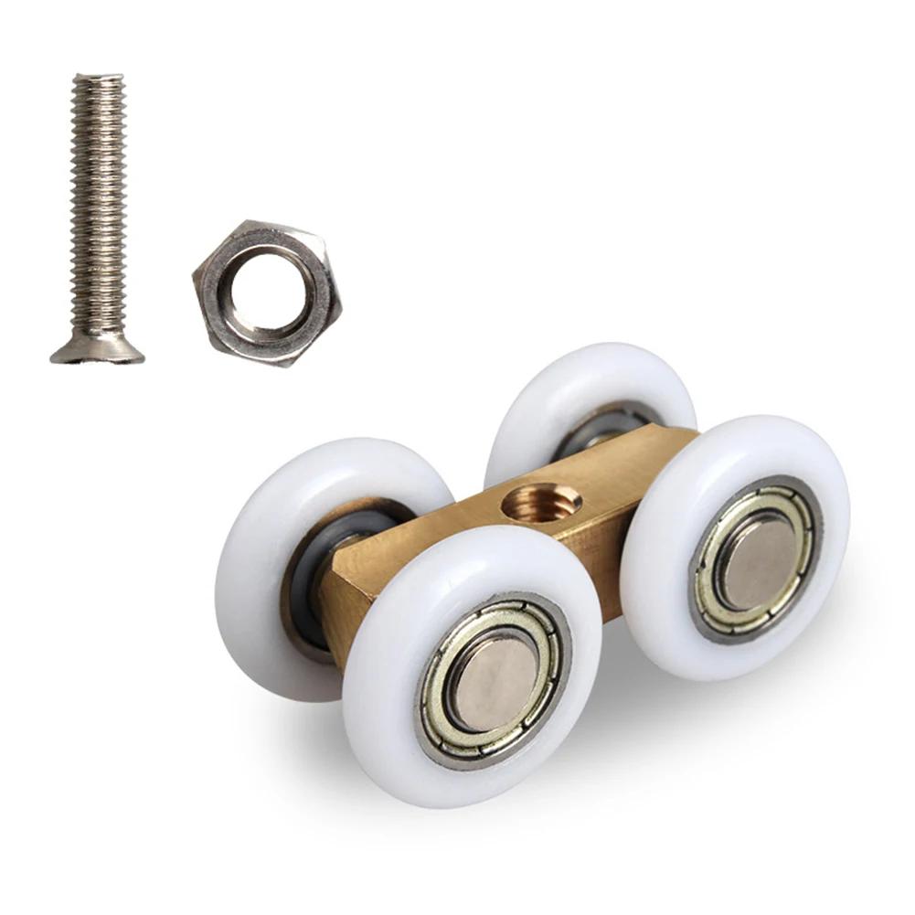6pcs Sliding Door Roller Shower Glass Slide Doors Pulley 4 Wheels  Door Hanging Wheels Rail Track Pulley Bearing Wheels Hardware