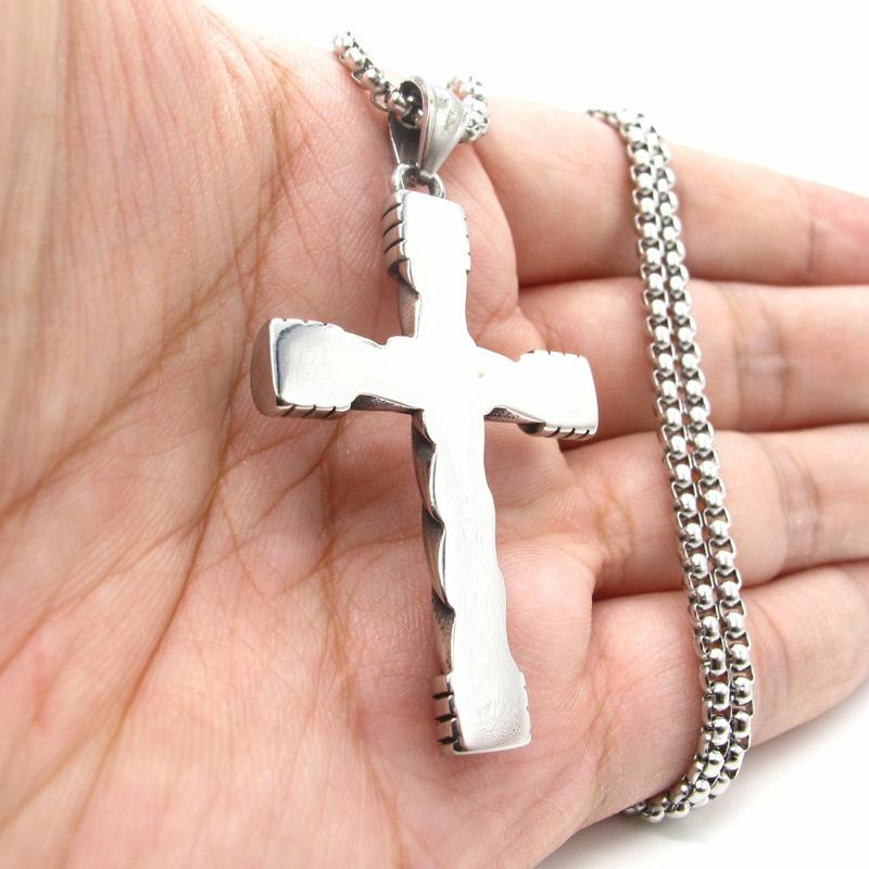Cool Mens Goth Stainless Steel Christian Cross Pendant Necklace For Men Chain