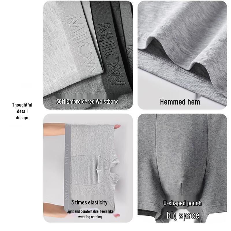 Mao Ren Men's Cotton Boxer Briefs 4-Pack