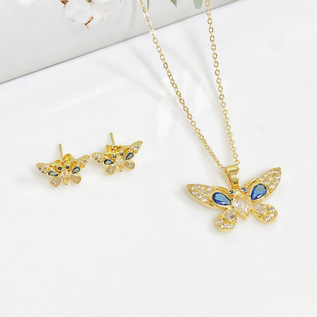 2-Piece High-Quality Gold-Plated Insect Butterfly Jewelry Set Necklace Earrings for Women Girls Casual Vacation Jewelry Gifts