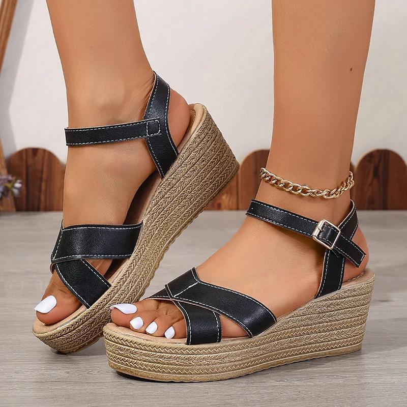 Summer Women's White Platform Sandals Buckle Strap Wedge Sandals Woman Lightweight High Heeled Beach Shoes Sandalias Mujer