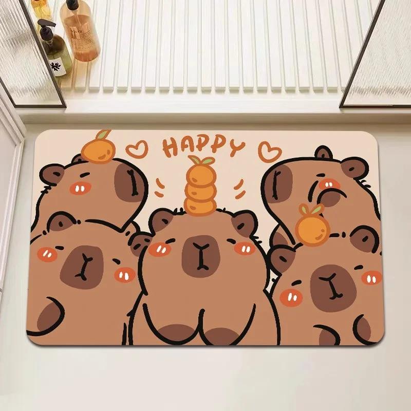 Capybara Print Bath Mat Non Slip Doormat Kitchen Drying Mat for Bedroom Drain Mat Entryway Rug Cartoon Home Carpet