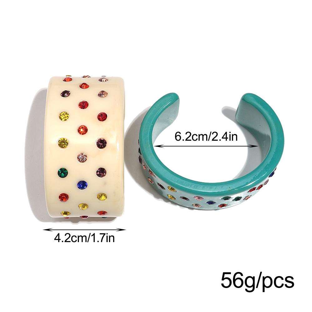 Retro Colorful Rhinestone Resin Wide Cuff Bangle for Women Valentine's Day Statement Open Bracelets New Trendy Jewelry Gifts