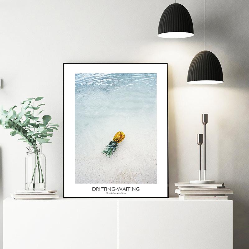 Nordic Style Beautiful Seascape Canvas Painting Beach Building Wall Art Posters Pineapple Stone Sea Pictures for Room Home Decor
