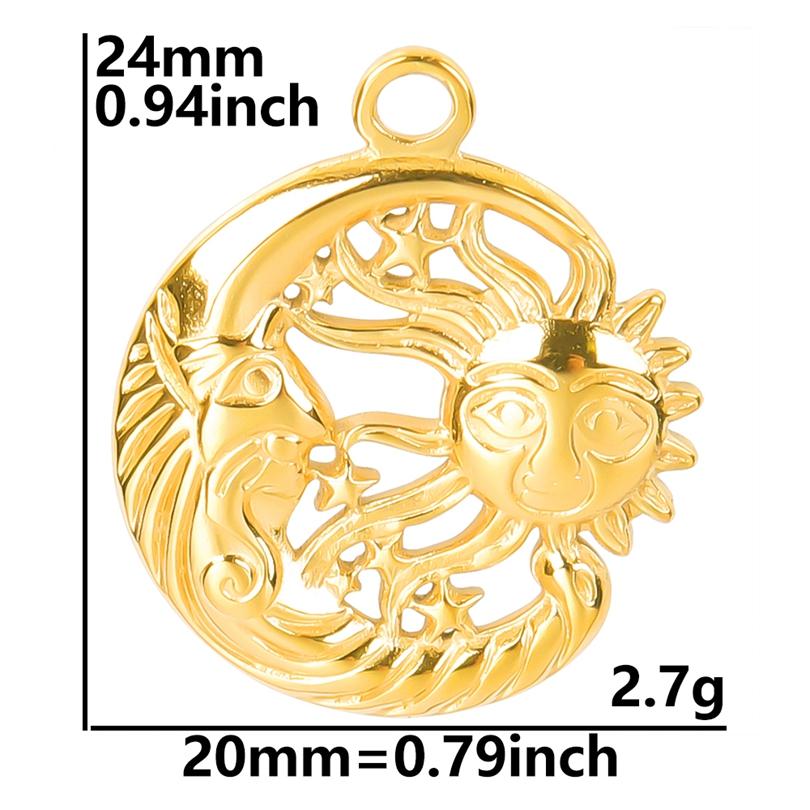 6pcs Real Gold Plated Sun Charms For Jewelry Making Supplies Stainless Steel Charm Pendants Heart Moon Thread Sunshine Material