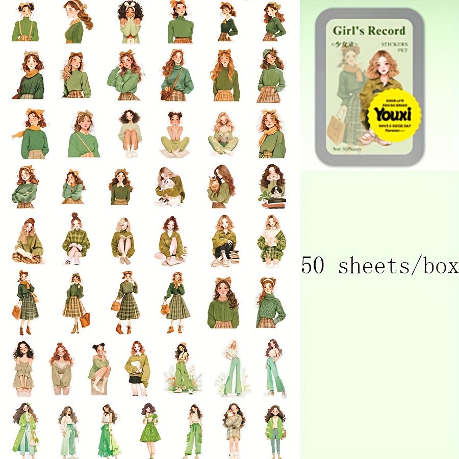 

50 Sheets/box Sticker Retro Character Girl s Record Series Retro Iron Box Set Character Account DIY Material Decorative Stickers