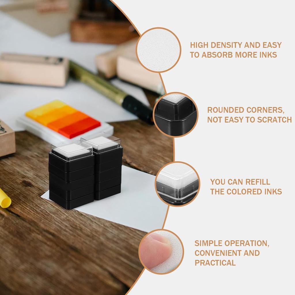 TEHAUX 10pcs Blank Ink Pads - 3x3cm Empty DIY Stamp Pads for Ink Refill - Blending Sponge Ink Pad with Cover - Ideal for Crafting, DIY Painting