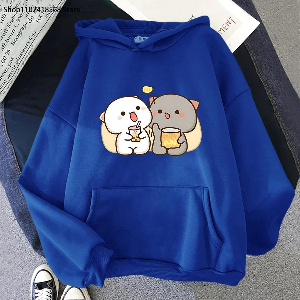 Mochi Peach Cat Hoodies Kawaii Clothing Bubble Tea Graphic Sweatshirts Harajuku Casual Camisetas De Muje Tops Women
