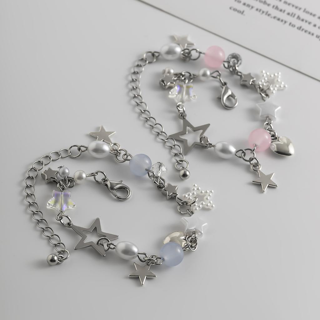 Ingemark Sweet Romantic Star Heart Pendant Bracelet Women Exquisite Imitation Pearls Crystal Glass Beads Bracelets Party Jewelry