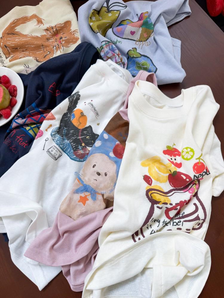 Girls' Korean Style Lightweight Cotton Cartoon T-Shirt