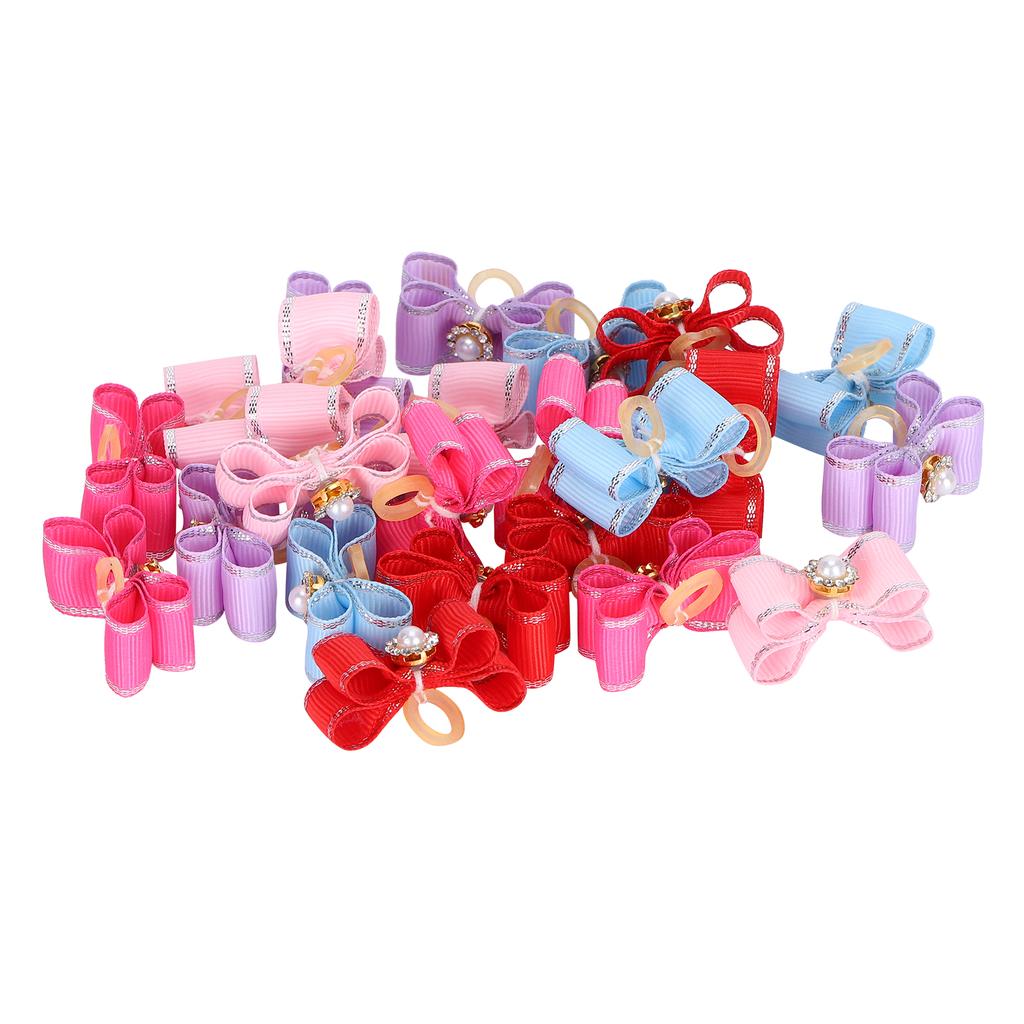 25Pcs/lot Cute Pet Dog Bow Grooming Bows Loverly Bowknot with Rubber Bands Pet Headwear