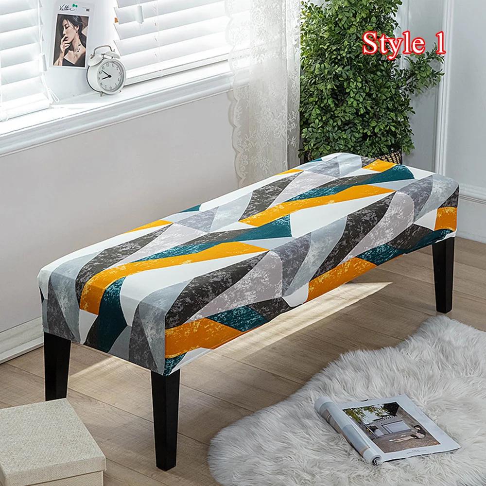Geometric Bench Cover Stretch Spandex Piano Stool Cover Long Ottoman Cover Solid Color Changing Shoes Chair Slipcover Home Decor