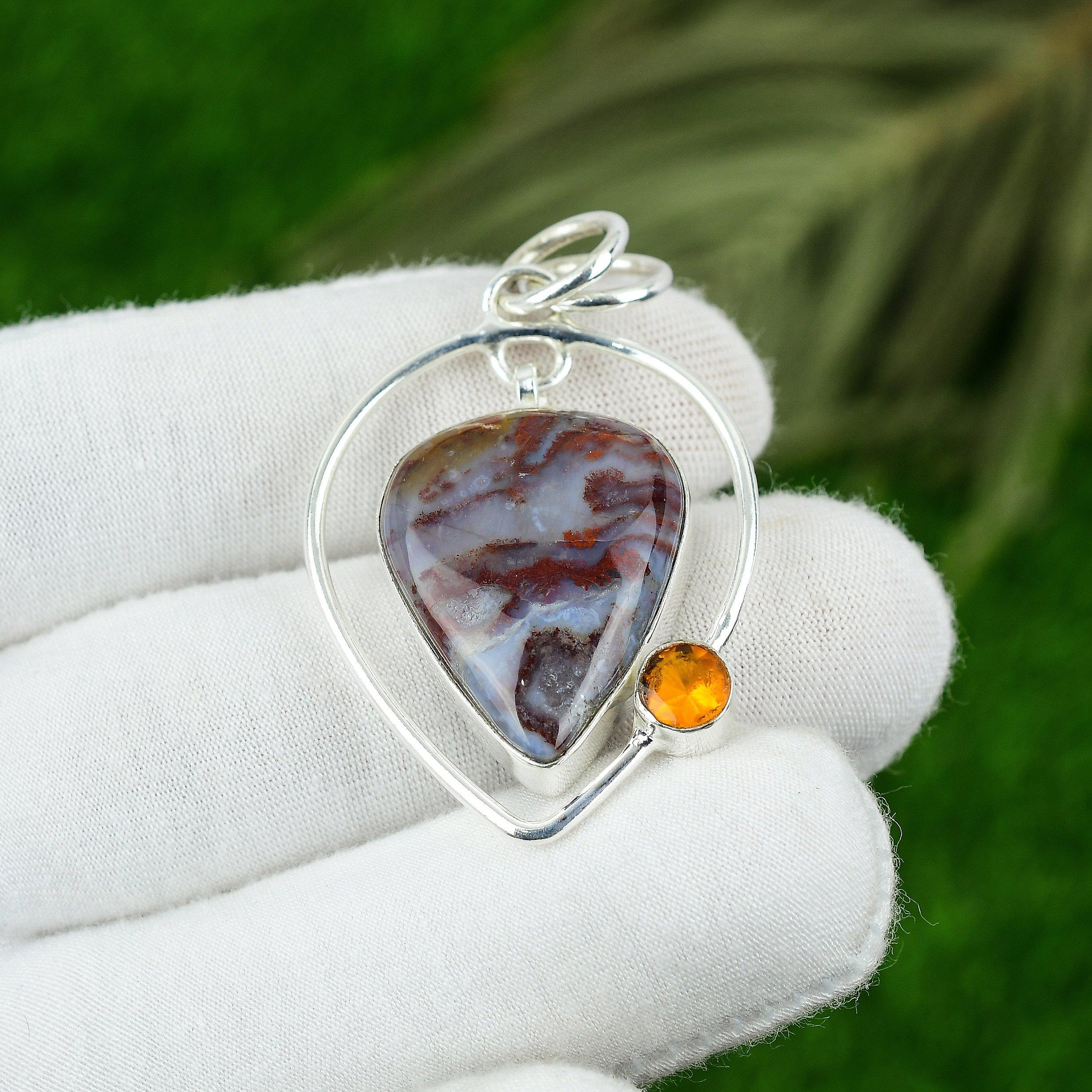 

Rainbow Jasper Stone Citrine 925 Sterling Silver New Bezel Wife Pendant Jewelry