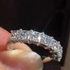 Huitan Fashion Princess Square Crystal Cubic Zirconia Rings for Women Luxury Wedding Band Accessories Eternity Female Jewelry