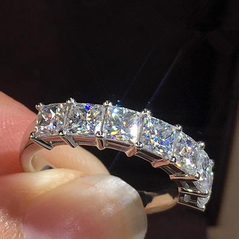 Huitan Fashion Princess Square Crystal Cubic Zirconia Rings for Women Luxury Wedding Band Accessories Eternity Female Jewelry