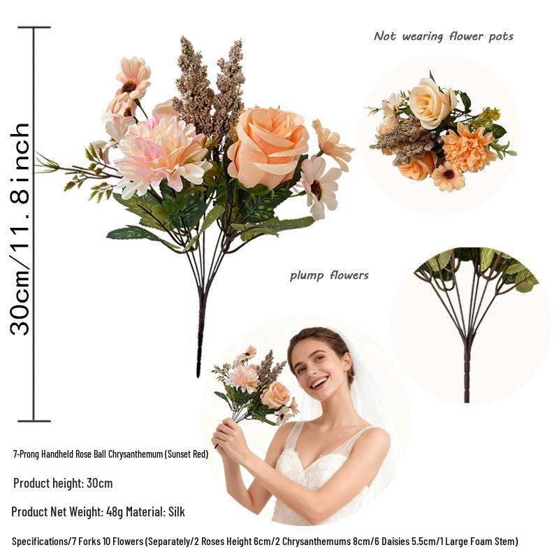 European & American Style Retro Artificial Rose Bouquet - 7-Fork Simulation Flowers for Weddings & Celebrations