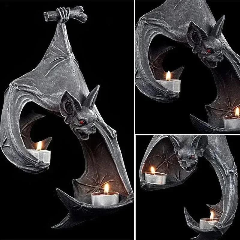 Bat Wall Tea Set Halloween Candlestick Bat Statue Garden Hanging Candlestick Garden Home Halloween Decoration