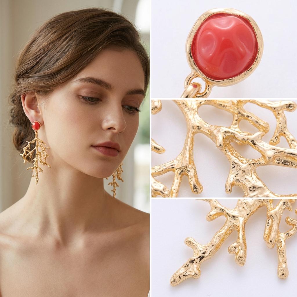 Exaggerated Creative Metal Coral Pendant Earrings for Women Fashion Irregular Geometric Drop Earrings Summer Jewelry Gift