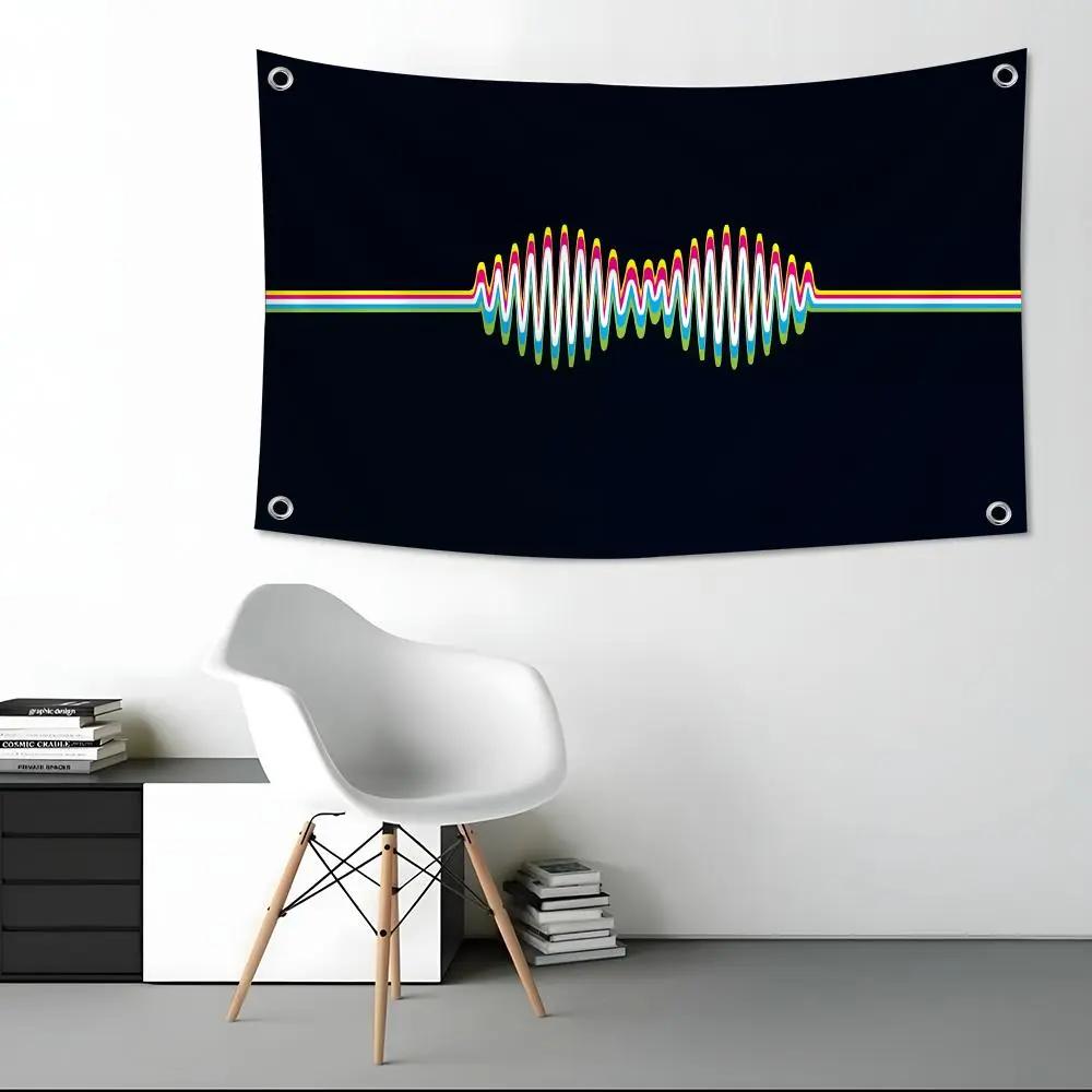 Sound Wave Wall Tapestry Geometric Music Art Black Background Modern Minimalist Wall Hanging for Living Room Bedroom Decor