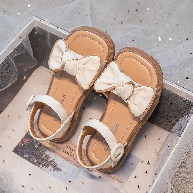 Girls Summer Beach Shoes Classic Sliders Toddler Causal Sandals Open Toe Hook-loop Fashion Children Bow-knot Flats Sandals