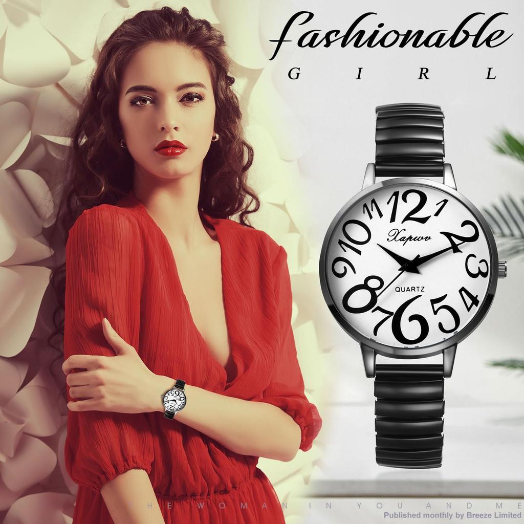 Analoge Damenuhr, Schlichtes Design, Wasserdicht: Edelstahl Elastisches Armband, Stilvolle Modeuhr für Freizeit und Business, Schwarz - Perfekt