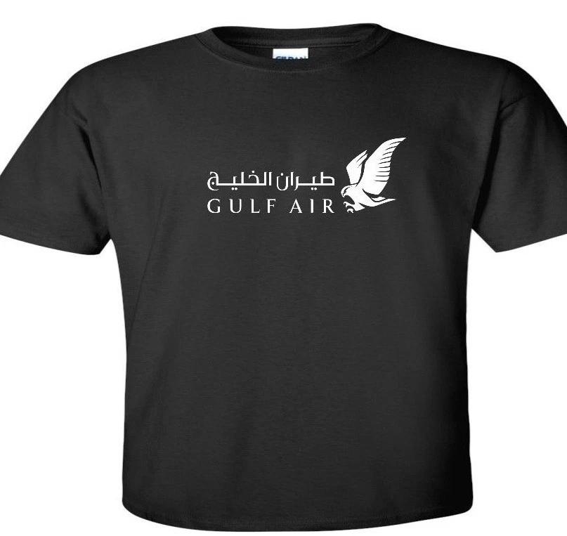 Gulf Air White Logo Bahrain Airline Aviation Geek Funny Black Cotton T-Shirt L