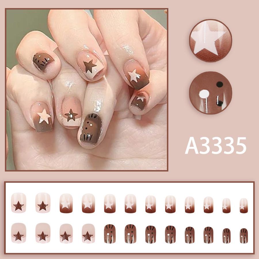 Китти Звезда Французский Маникюр на Короткие Ногти: Милые детские накладные ногти, 24 штуки