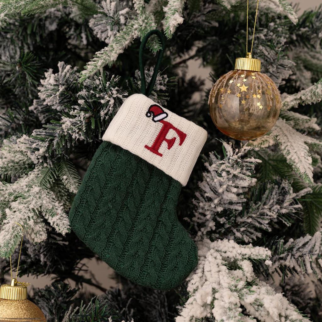 Haobei Green Knitted Christmas Stocking with Embroidered Lettering – Woolen Gift Bag Décor