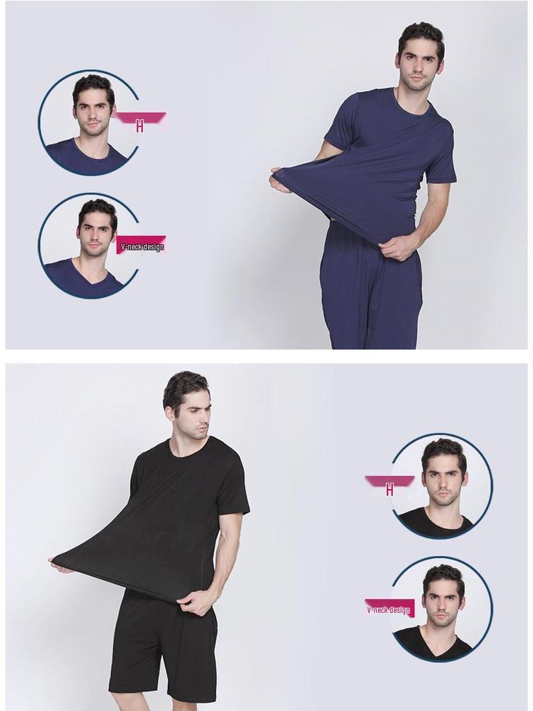 Men's Bamboo Fiber Pajama Set - Short Sleeve & Shorts for Summer