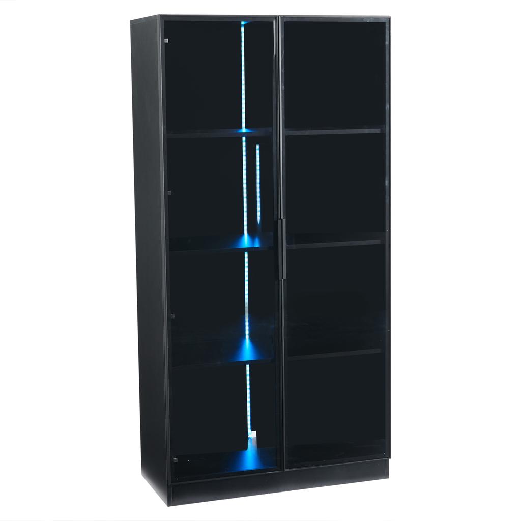 Glass Display Cabinet with App LED Lighting, Double-Door with Movable Shelves, 80*40*160cm, Tall Cabinet for Living Room, Bathroom Cabinet