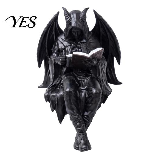 Scultura Diavolo Lettore Halloween Scheletro Statuetta Libro, Scultura Resina Spettrale, Ornamento Gotico Statua Mietitore con Veste Nera per Casa Ufficio