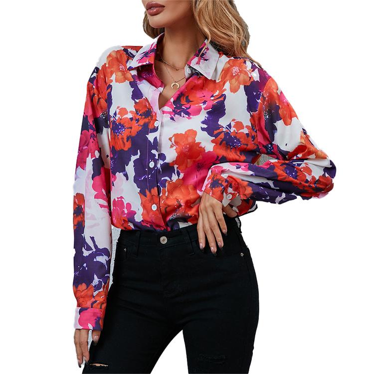 Buy Women Floral Collared Long Sleeve 