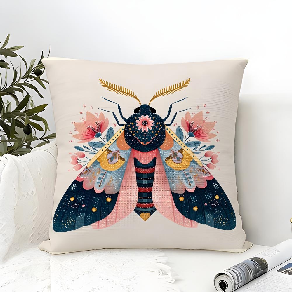 Colorful Plant And Insect Home Prints Pillow Case Cotton Linen Fabric Square Zipper Pillowcase Home Decorative Living Room