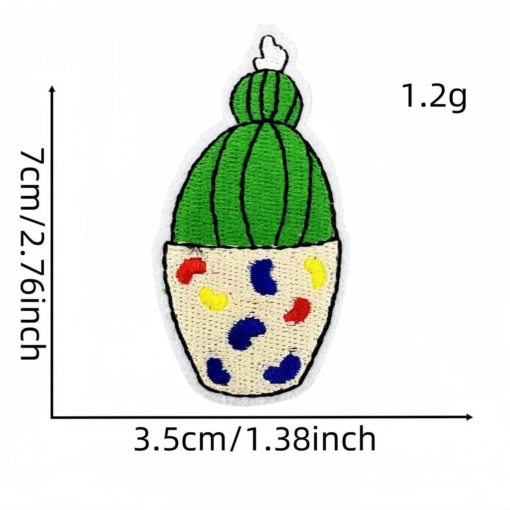 Cartoon Cactus Embroidered Cloth Patch with Hot Melt Adhesive
