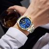 OPK Quartz Watch with Date Luminous Stainless Steel Watch for School or Gold Blue Men's Display, Waterproof, Diamonds, Stylish, Fashionable, Classic,