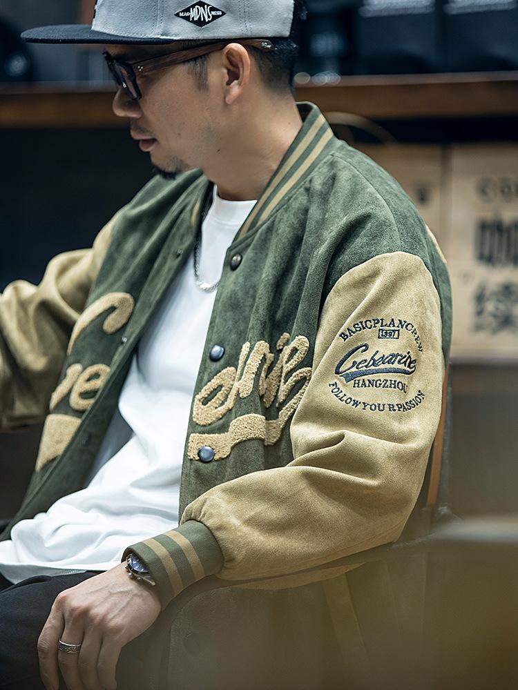 American Suede Baseball Jersey Men'S Loose Trendy Brand Large Size Casual Jacket Boys Winter Cotton Jacket Tide
