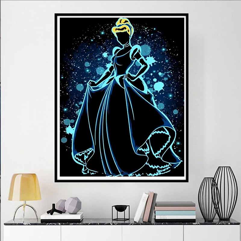 Disney Diamond Painting 5D Cinderella Neon Silhouette Illustration Cartoon Movie Cross Stitch Embroidery Handmade Gift Home Decoration